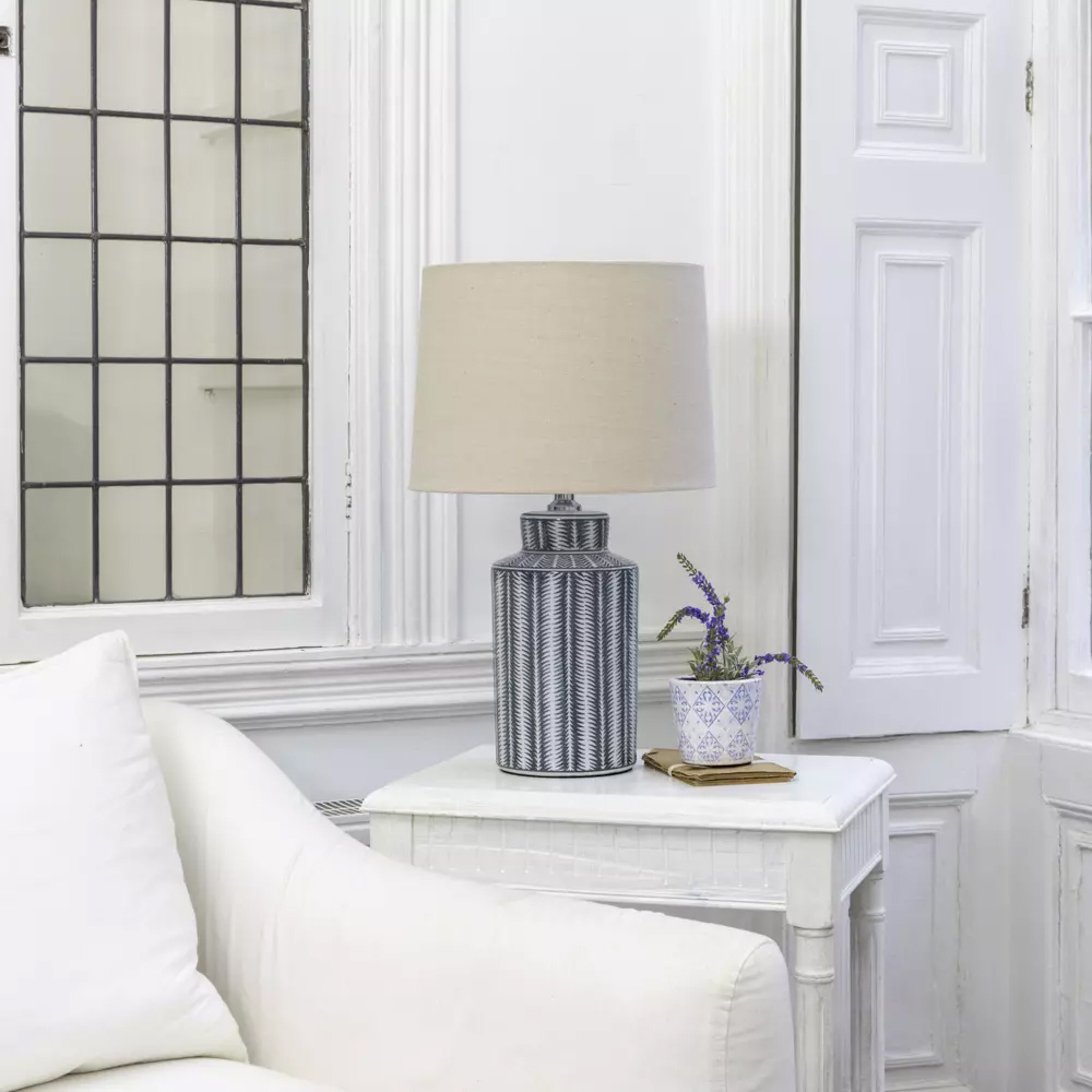 Grand Illusions Lamp Serrato Carbon with Taupe Shade